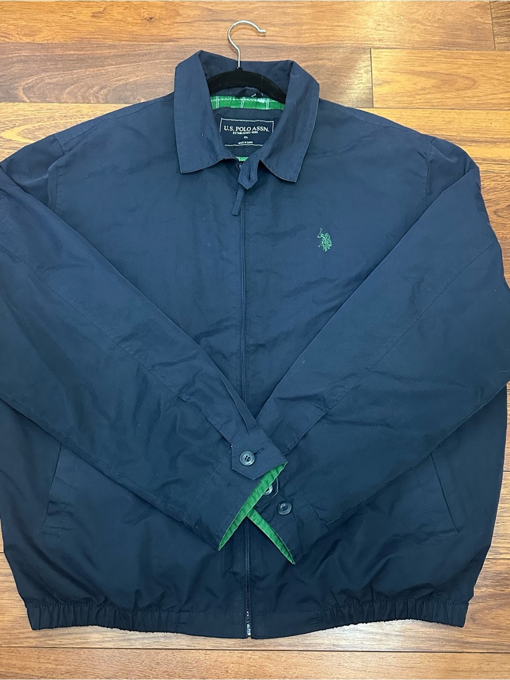 U.S. Polo Assn. Navy Lightweight Zip-Up Jacket with Green Trim